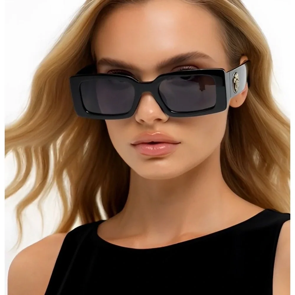 Sunglasses Square Dark Black Lens Women‎ Designer Outdoor Chic Eyeglasses Lentes